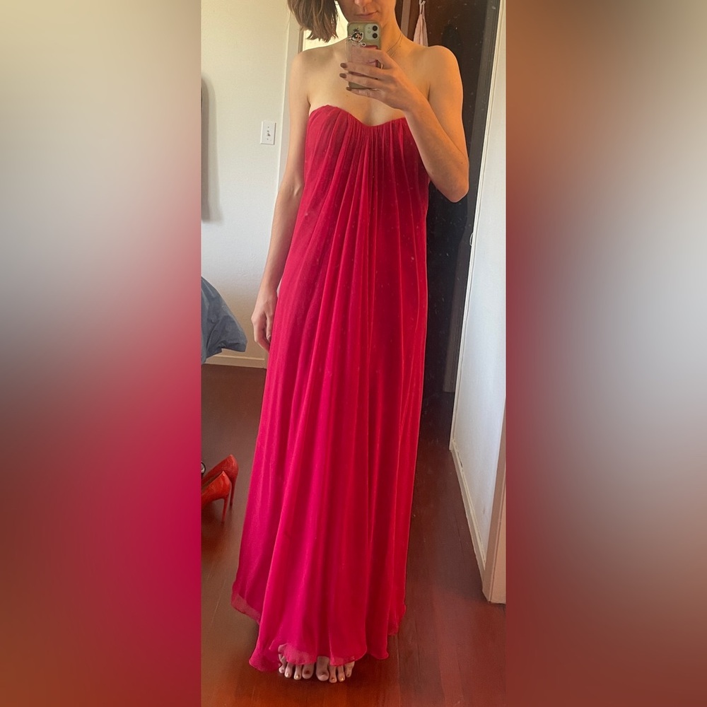 Elie Tahari red silk strapless gown
